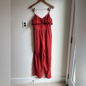 LOST IN LUNAR Rust Coloured Cotton Wide leg Jumpsuit Size Medium